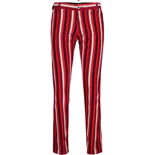 Madcap England Spectrum Stripe Retro 70s Slim Leg Trousers in Red