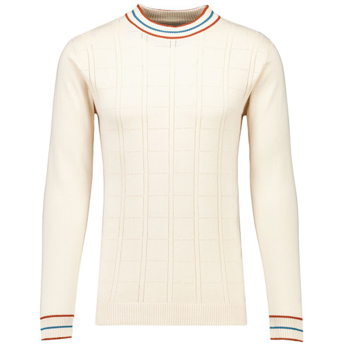 Moore Madcap England 60s Mod Pointelle Knit Mock Turtleneck Jumper in Birch Moore Madcap England 60s Mod Pointelle Knit Mock Turtleneck Jumper in Birch