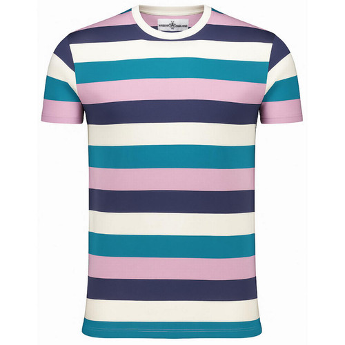 Beatcomber Madcap England Retro 60s Block Stripe T-shirt in Deep Lake Mix  - Short sleeve Crew Neck Retro Tee - Front View