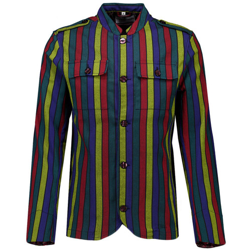 Hendrix Stripe Men's 60s Mod Tunic Jacket with Epaulets