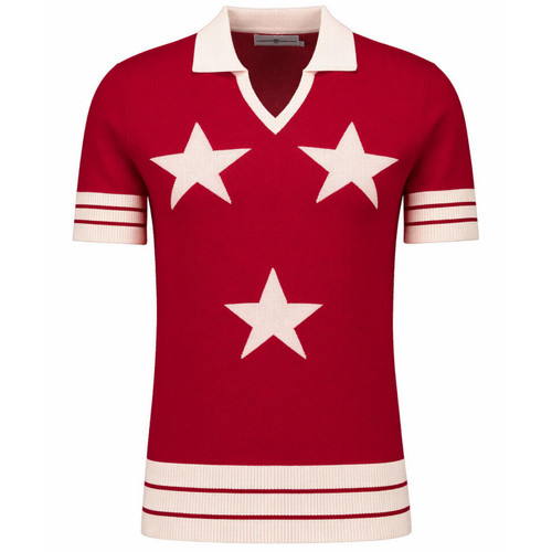 KTF Madcap England Retro 70s Northern Soul 3 Star Polo Top Red
