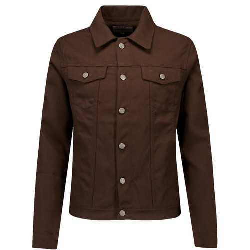 Madcap England Woburn Hopsack Men's 1960s Mod Western Trucker Jacket in Brown - Front View