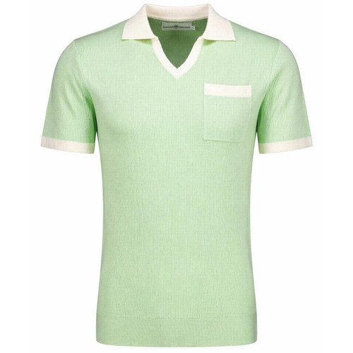 Madcap England Cabana Knitted Skipper Neck Ribbed Polo in Pastel Green