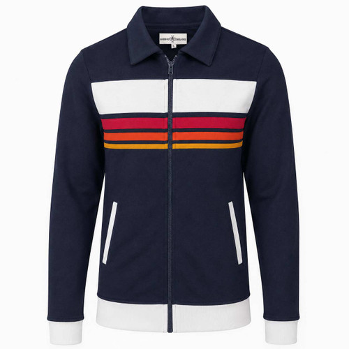 Torino Men's Retro 70s Cut and Sew Gradient Stripe Track Top in Navy