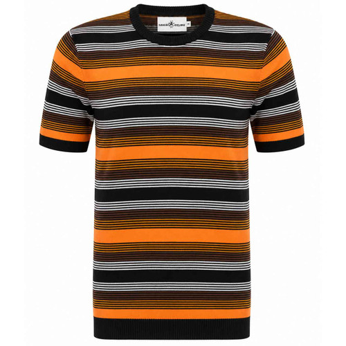 Front of the Capitol Men's Retro Stripe Knitted Mod T-shirt in Black