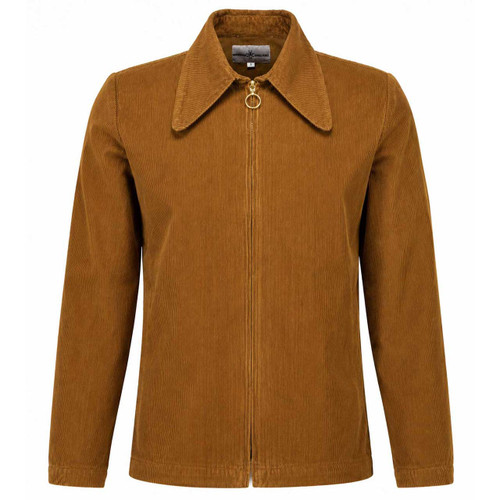 Ziggy beagle collar retro 70s cord shirt jacket in Tan front view