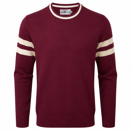 Madcap England Columbia Varsity Stripe Ivy League Knitted Jumper in Zinfandel Front View