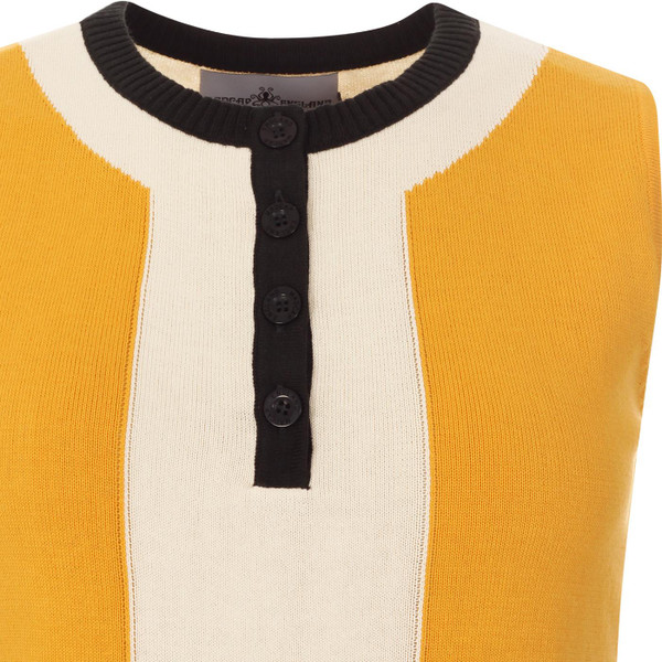 Madcap England Retro Mod 1960s Knitted Panel Henley Dress in Amber Yellow