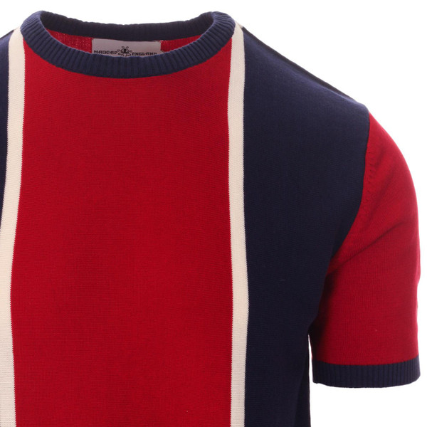 Madcap England Belmont Retro 60s Mod Stripe Panel Knitted Tee in Laquer Red