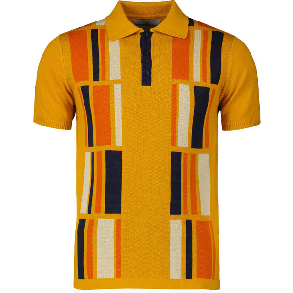 Madcap England Men's Comet Retro 1950s 60s Style Mod Polo Shirt in Golden Orange