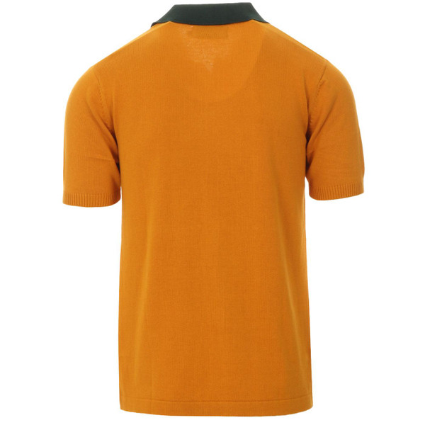 Madcap England Farlowe 1960s Mod Knitted Stripe Polo Shirt in Golden Orange