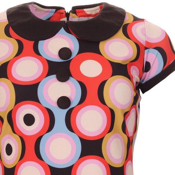 Madcap England Dollierocker Psych-Out 60s Mod Op Art Circle Peter Pan Collar Dress in Black	