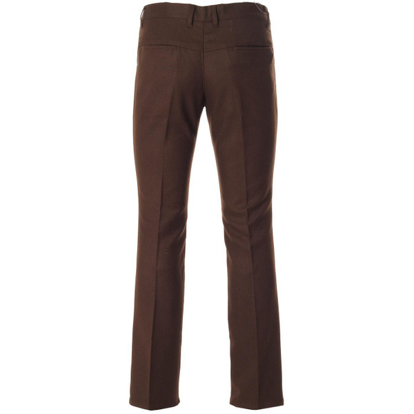 Madcap England Logan Bootcut 60s Mod Hopsack Bootcut Trousers in Chocolate Brown	