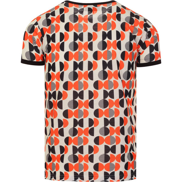 madcap england mens geo pattern printed ringer neck tshirt white orange black