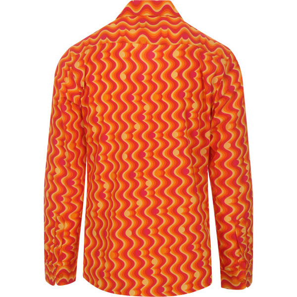madcap england mens resort collar bold wave pattern long sleeve shirt pink orange yellow