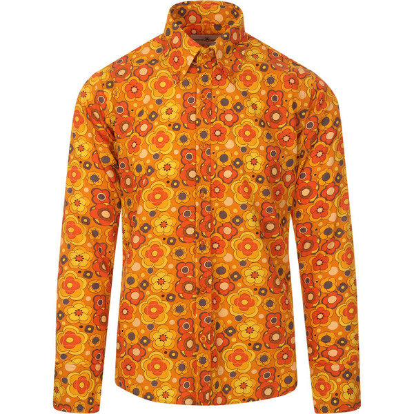 madcap england mens trip retro bold floral print long sleeve shirt yellow orange