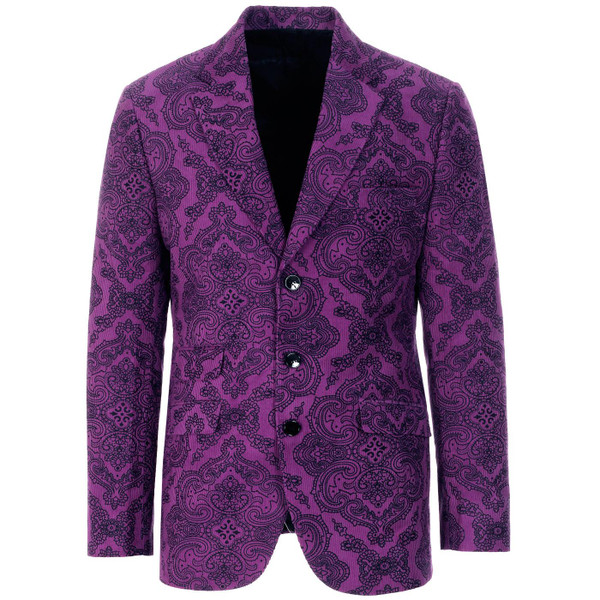 Madcap England Men's 1960s Psychedelic Paisley Cord Blazer Jacket in Grape