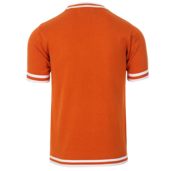 Madcap England Moon Retro 1960s Mod Knitted Tipped T-shirt in Burnt Orange