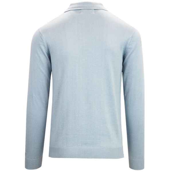 Madcap England Brando Retro 60s Mod Knitted Polo Shirt in Blue Fog