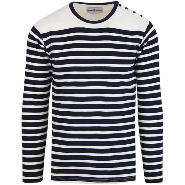 madcap england mens breton stripe button shoulder long sleeve tshirt white navy