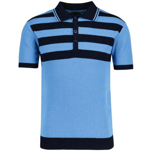 Madcap England Men's Terry Hall inspired Specials Polo in Blue with Black Stripes