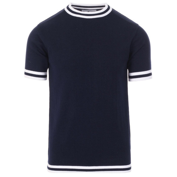Madcap England Moon Retro 1960s Mod Knitted tipped Tee in Navy