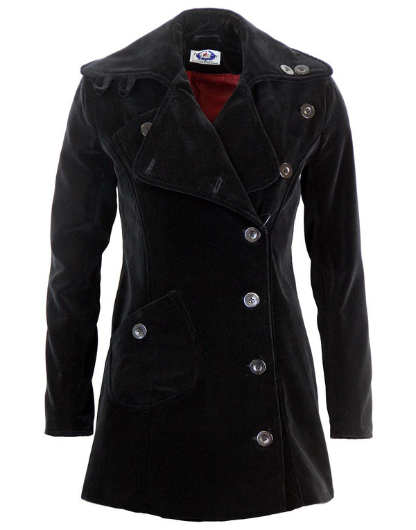 MADCAP ENGLAND WOMENS 60s BLACK VELVET COAT