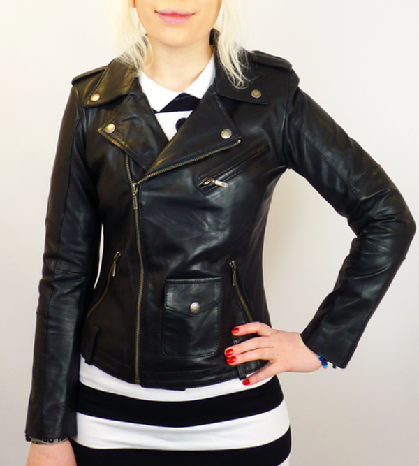 WOMENS RETRO MOD RACER JACKET LEATHER 70s BIKER