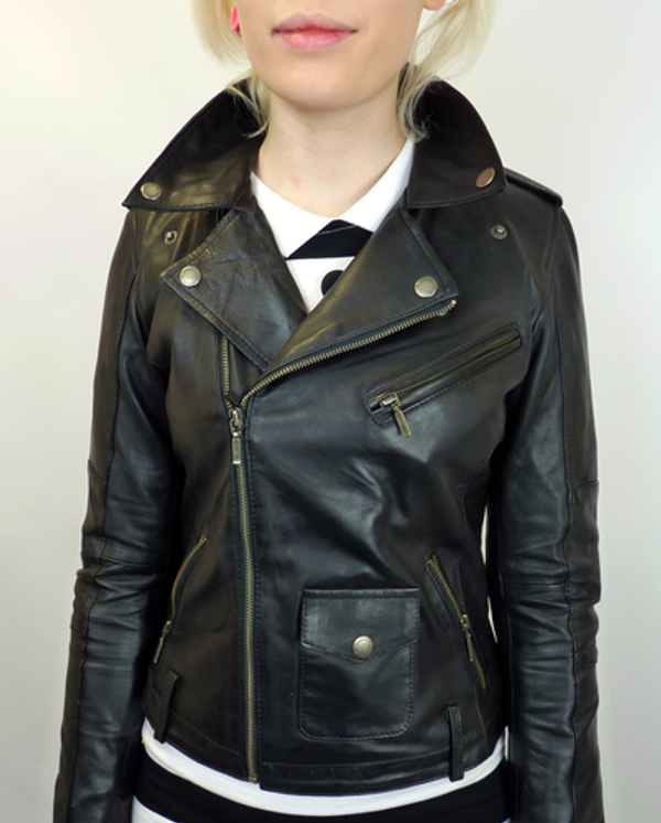 WOMENS RETRO MOD RACER JACKET LEATHER 70s BIKER