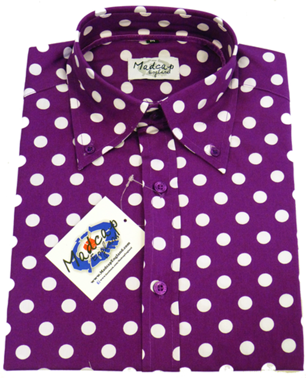 MADCAP ENGLAND RETRO MOD PURPLE PENNY DOT SHIRT