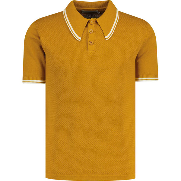 madcap england mens spear collar popcorn waffle knit polo tshirt buckthorn yellow