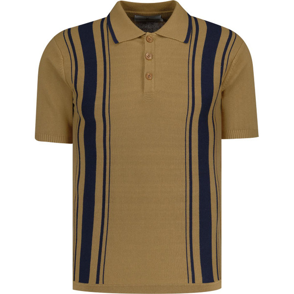 MADCAP ENGLAND RETRO MOD 60s STRIPED POLO FALLEN LEAF