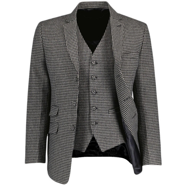 Madcap England Dylan 1960s Mod Dogtooth Brushed Wool Blend Jacket and Waistcoat in Atmosphere