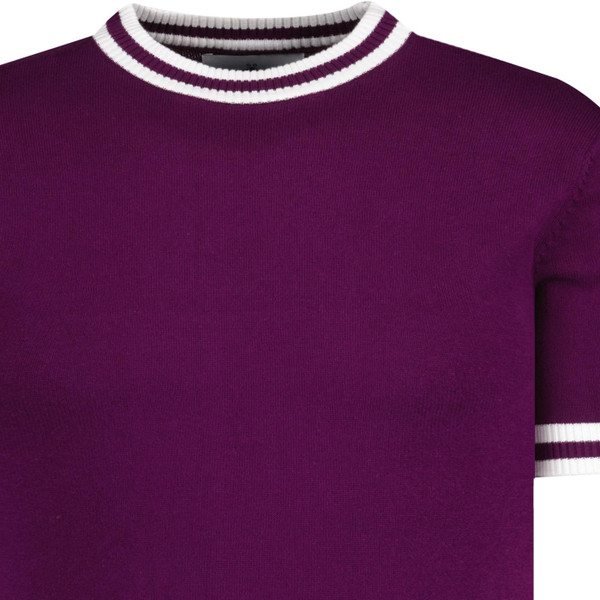 Madcap England Moon Retro Mod Knitted Tipped T-Shirt in Dark Purple