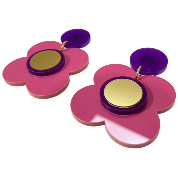 Ada Binks for Madcap England 1960s Mod Daisy Flower Drop Earrings in Solid Purple