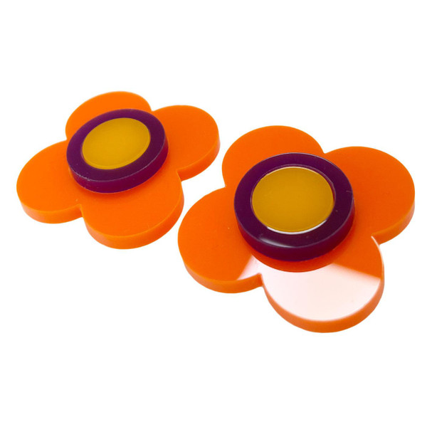 Ada Binks for Madcap England 60s Mod Flower Stud Earrings in Orange