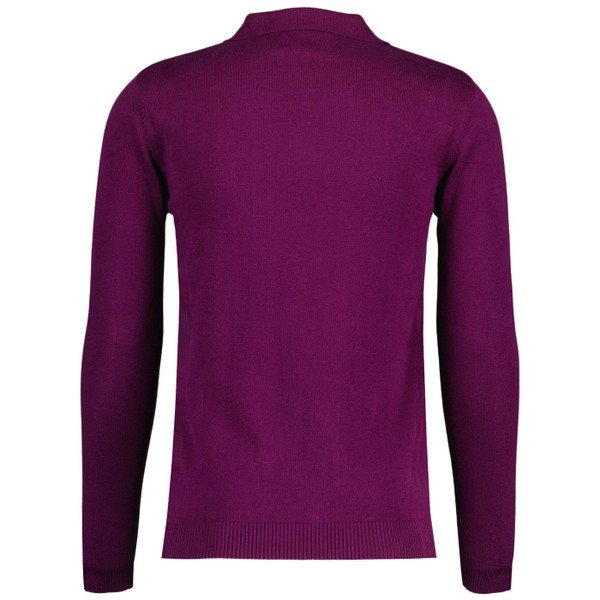 Madcap England Brando 1960s Mod Long Sleeve Knitted Polo Shirt in Dark Purple MC250