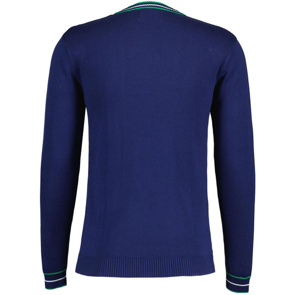 Madcap England Fellini 80s Casuals Tipped V-neck Pointelle Knit Jumper in Navy MC1050