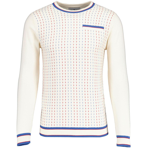 Hawkins Jacquard Dash Knitted Jumper with Faux Pocket in Snow White MC1068 