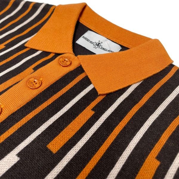 Madcap England Keys Mod Jacquard Stripe Polo Shirt in Espresso MC1083