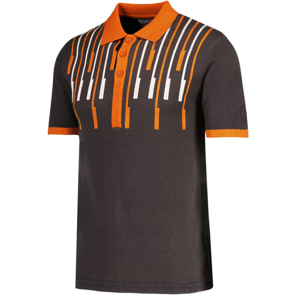 Madcap England Keys Retro Jacquard Stripe Polo Shirt in Espresso MC1083