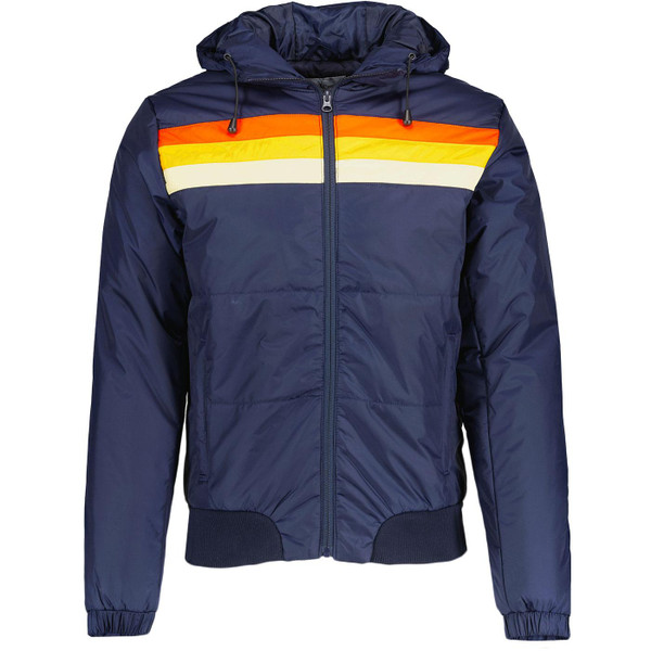 Madcap England Retro Stripe Hooded Ski Jacket in Navy MC336B