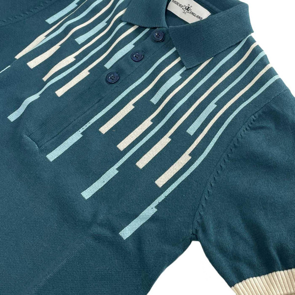 Madcap England Keys Retro Abstract Piano Key Stripe Jacquard Polo Shirt in Majolica Blue MC1083