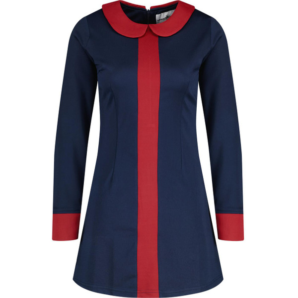 madcap england womens odyssey retro mod collared 3/4 sleeve dress navy chilli pepper red