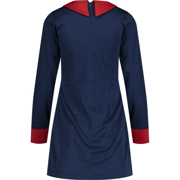 madcap england womens odyssey retro mod collared 3/4 sleeve dress navy chilli pepper red