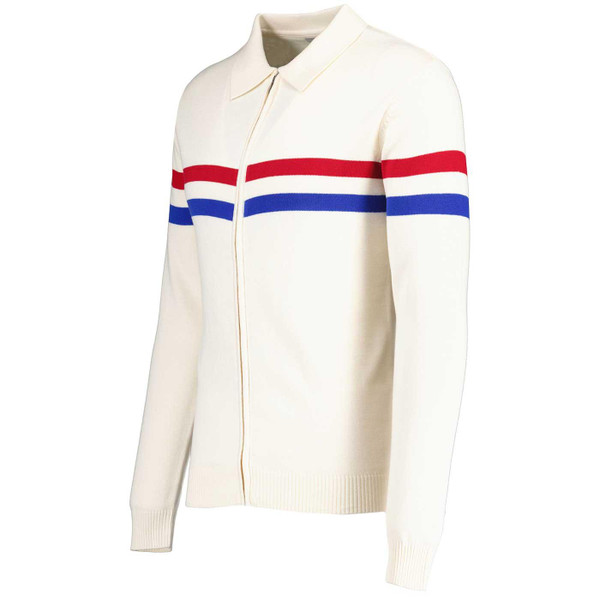 Mavers Madcap England Retro Chest Stripe Knitted Track Top in Snow White MC98