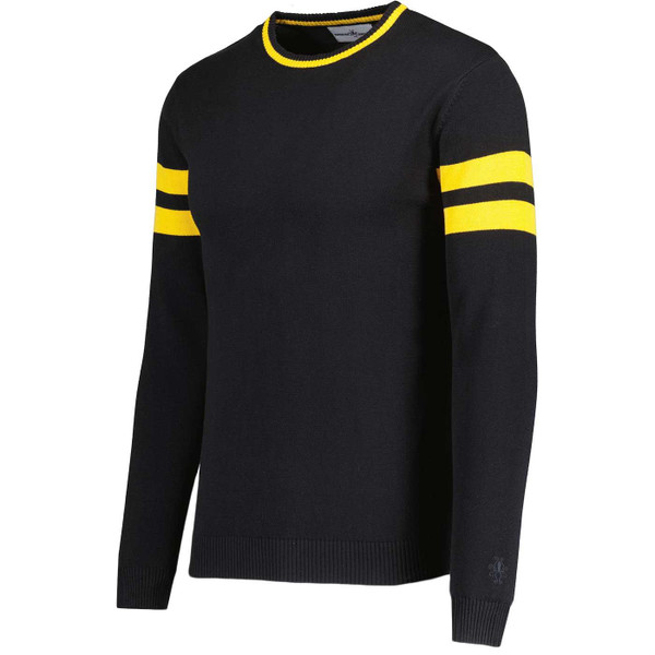 Madcap England Columbia Ivy League Retro Knitted Stripe Sleeve Jumper in Black and Yellow MC1093