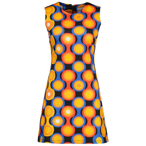 Madcap England Daytripper Psych Out 60s Mod Op Art Dress in Ganache and Orange MC555