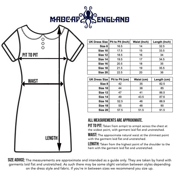 Size guide for madcap england womens dollierocker psych out Dress
