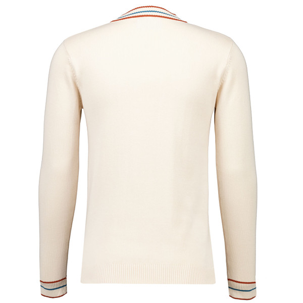 Back picture of the Moore Madcap England 60s Mod Pointelle Knit Mock Turtleneck Jumper in Birch Back picture of the Moore Madcap England 60s Mod Pointelle Knit Mock Turtleneck Jumper in Birch